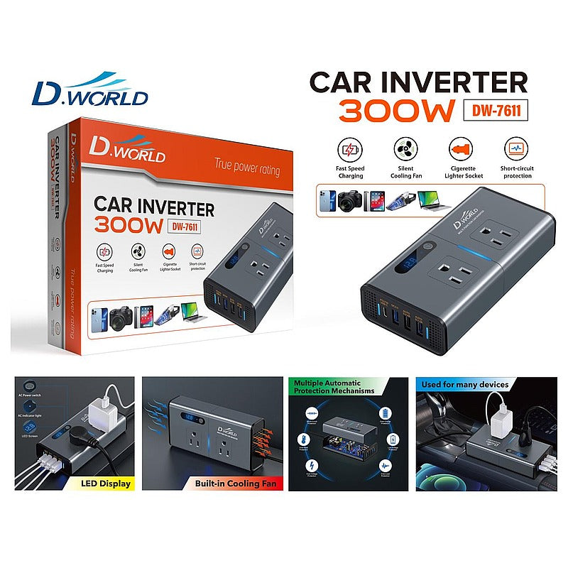 DW-7611 - INVERSOR DE CORRIENTE PARA AUTO 300W (40/1)