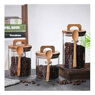 HG-KRG83 - SET DE FRASCOS DE VIDRIO CON TAPA DE MADERA (50/1)