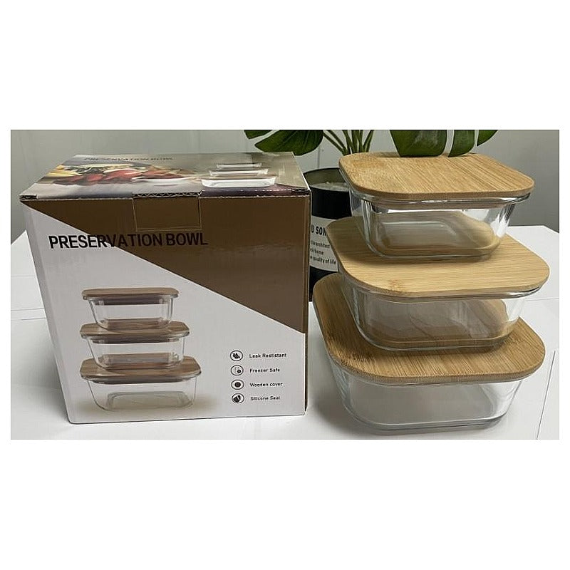 HG-KRG98 - SET DE RECIPIENTES DE VIDRIO CON TAPA DE BAMBÚ (12/1)