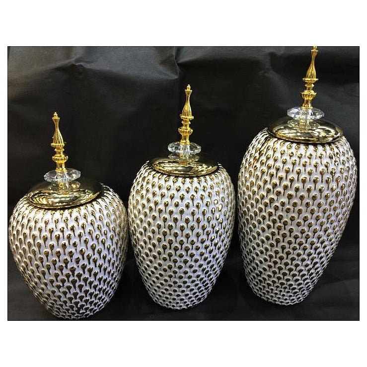 LT-AC-293 - SET DE JARRONES DECORATIVOS CON TAPA (12/1)