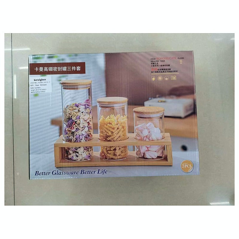 HG-KRG40 - SET DE FRASCOS DE VIDRIO CON TAPA DE BAMBÚ (16/1)