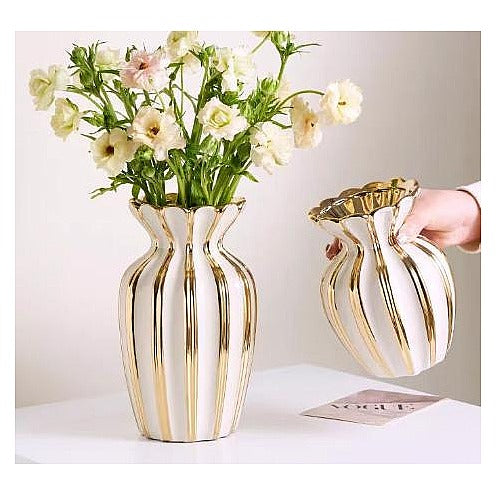 H-YDY70 - FLORERO DE CERÁMICA BLANCO Y DORADO (24/1)
