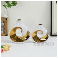 H-YDY74 - JARRÓN DECORATIVO CERÁMICO BLANCO Y DORADO (24/1)