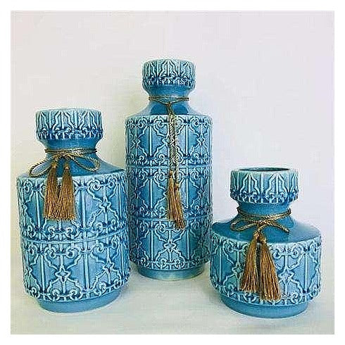 H-YDY111 - JUEGO DE JARRONES DECORATIVOS AZULES (24/1)