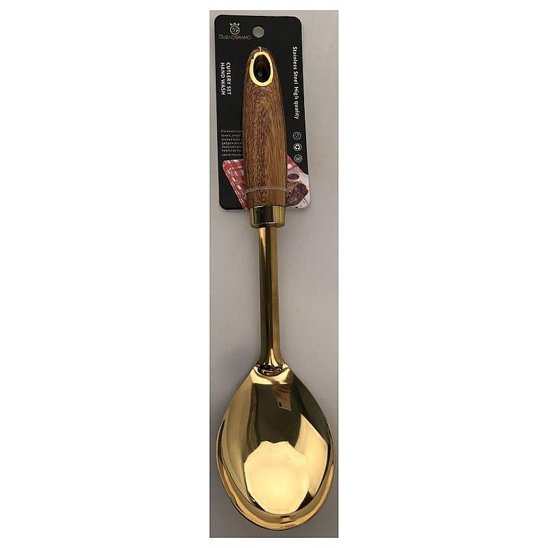 OB-KT-G25 - CUCHARA PARA SERVIR DORADA CON MANGO DE MADERA (240/1)