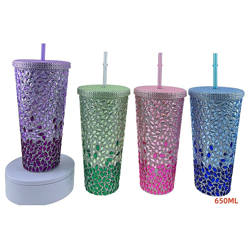 HG-LZC11 - VASO PLÁSTICO CON TAPA Y POPOTE 650 ML (60/1)