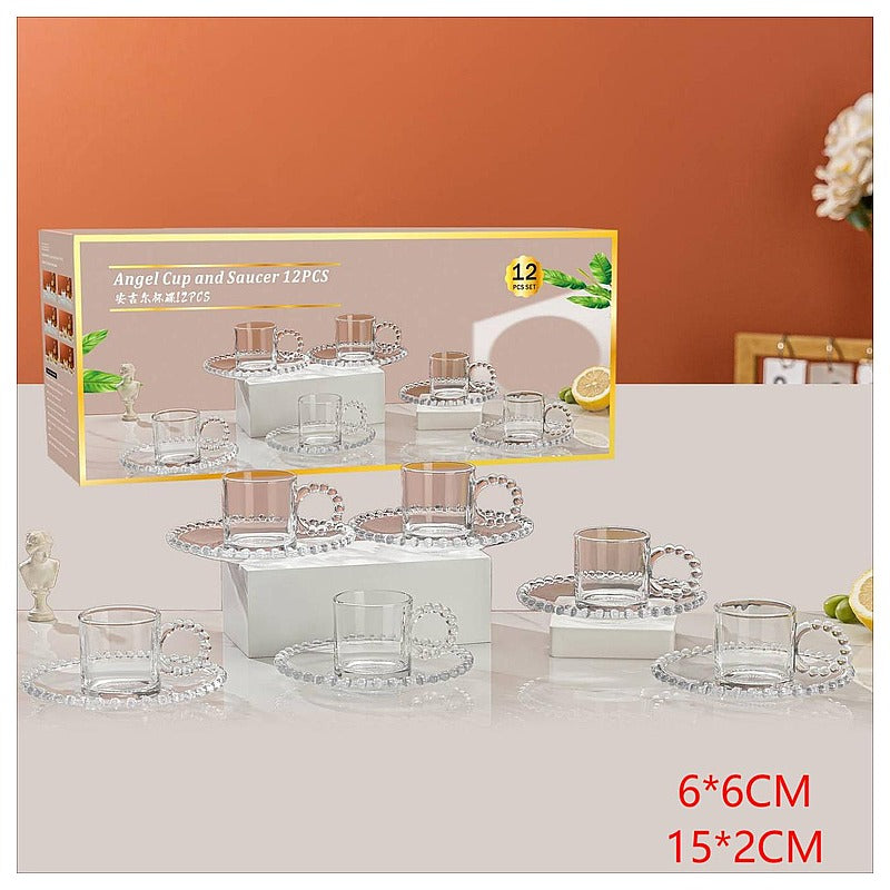 HG-KRG206 - SET DE TAZAS Y PLATILLOS DE VIDRIO 12 PIEZAS (12/1)