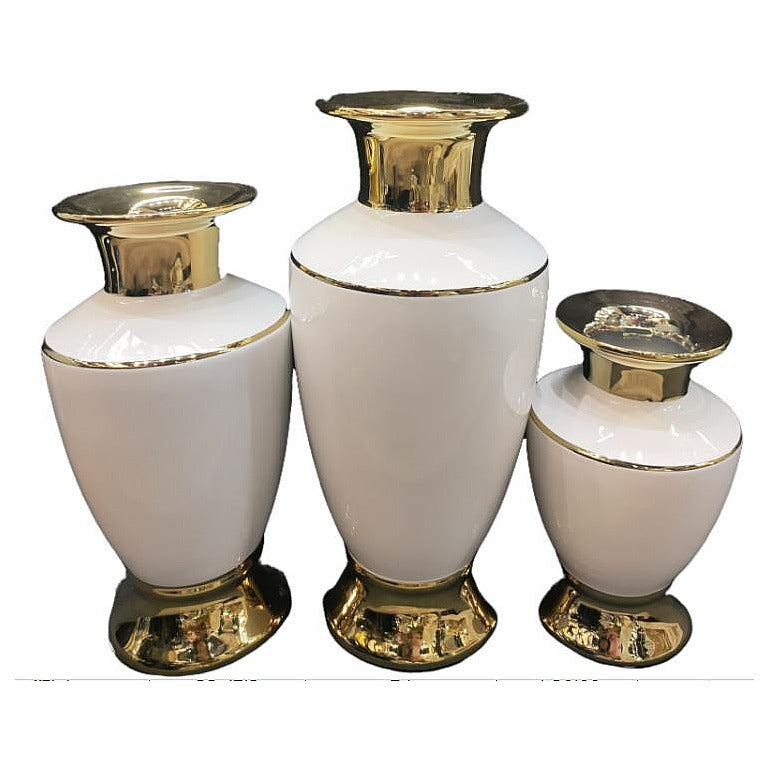 LT-AC-283 - JARRONES DECORATIVOS BLANCOS CON DORADO (24/1)