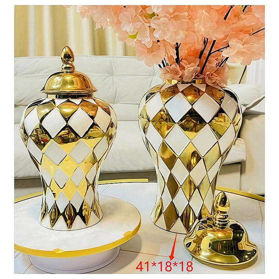 LT-AC388 - JARRÓN DECORATIVO DORADO Y BLANCO (6/1)