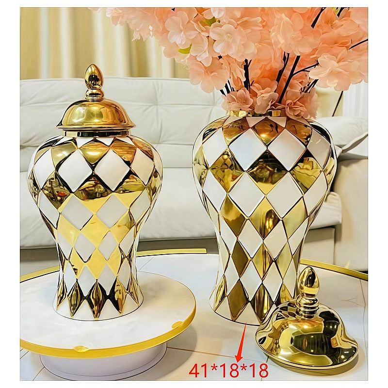 LT-AC388 - JARRÓN DECORATIVO DORADO Y BLANCO (6/1)