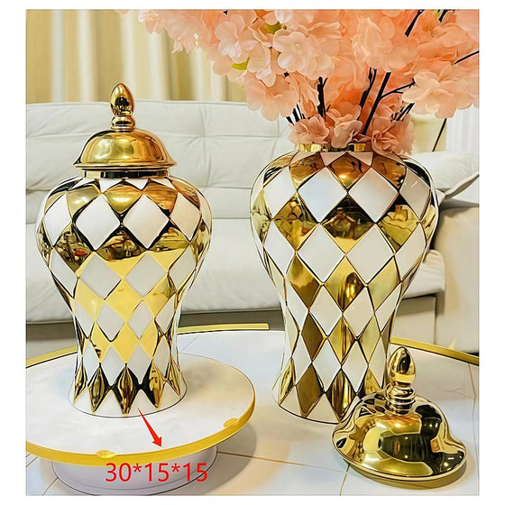 LT-AC389 - JARRÓN DECORATIVO CON TAPA DORADA (12/1)