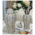LT-AC395 - JARRÓN DECORATIVO CON TAPA BLANCO Y DORADO (12/1)