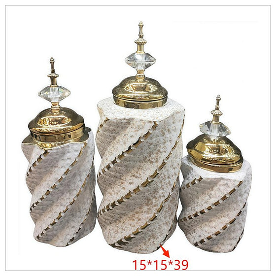 LT-AC-288 - SET DE FRASCOS DECORATIVOS CON TAPA DORADA (12/1)