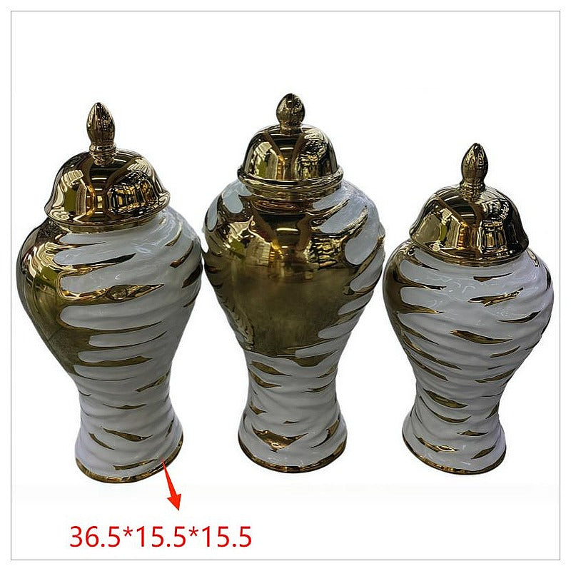 LT-AC-299 - JUEGO DE JARRONES DECORATIVOS DORADOS (12/1)