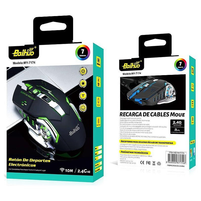 MY-7174 - RATÓN INALÁMBRICO GAMING 7 COLORES (120/1)
