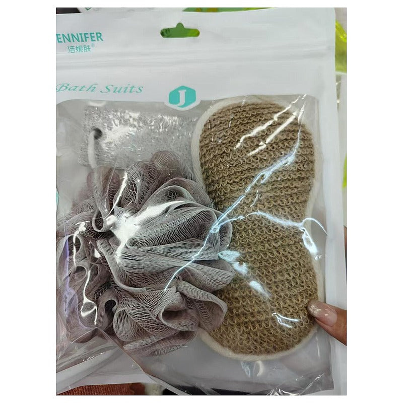 HG-JFN24 - SET DE BAÑO CON ESPONJA Y GUANTE EXFOLIANTE (120/1)