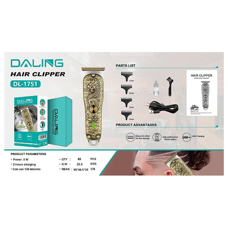 DL-1751 - CORTADORA DE CABELLO RECARGABLE DALING (80/1)