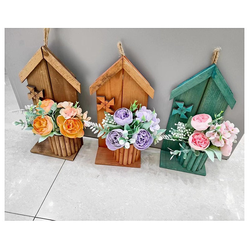 HG-HHF9 - ADORNO FLORAL CON CASITA DE MADERA (72/1)