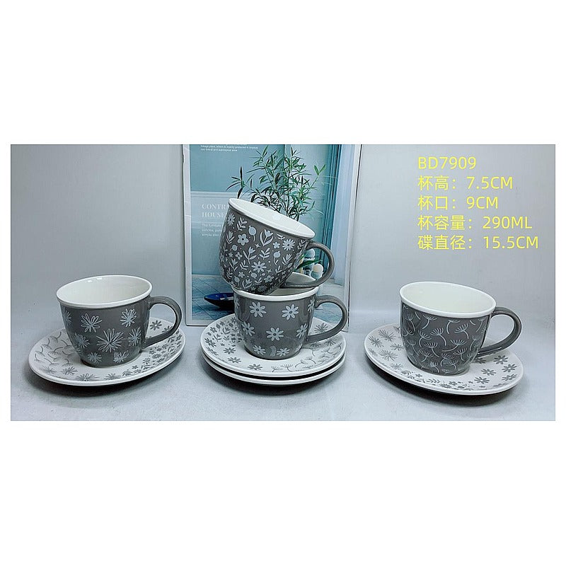 H-TX046 - SET DE TAZAS CON PLATOS GRISES (8/1)