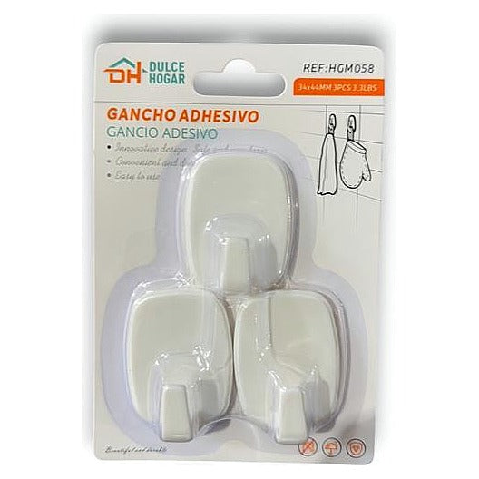 HGM058 - GANCHOS ADHESIVOS BLANCOS 3 PIEZAS (305137/1)