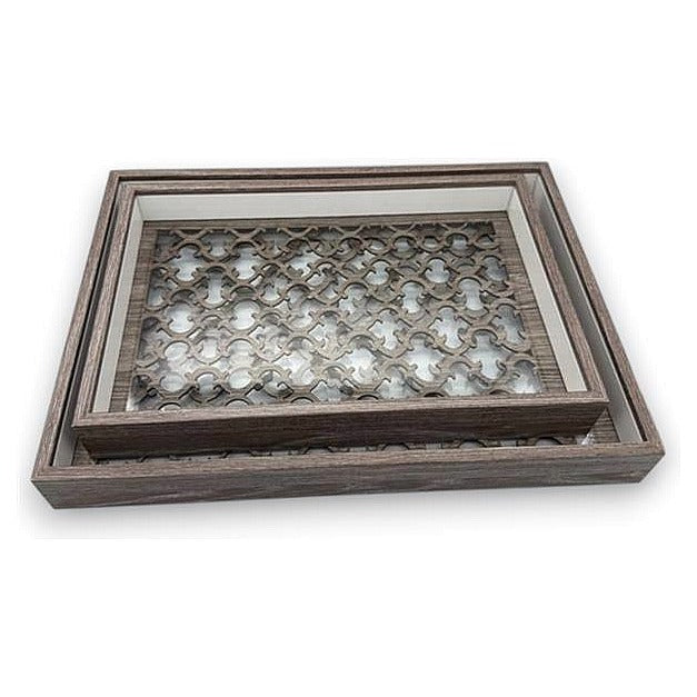 JJ53814 - JUEGO DE BANDEJAS DECORATIVAS DE MADERA (12/1)