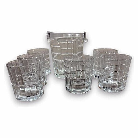 JJ53-189 - SET DE VASOS Y CUBO DE HIELO DE VIDRIO (6/1)