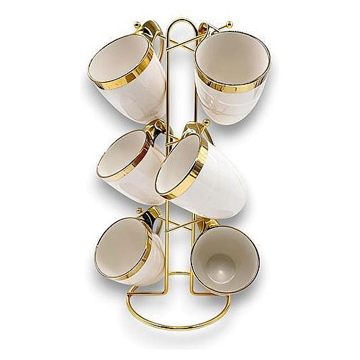 H-JLC09 - JUEGO DE TAZAS CON SOPORTE DORADO (6/1)