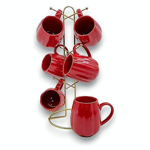 H-JLC13 - SET DE TAZAS ROJAS CON SOPORTE (6/1)
