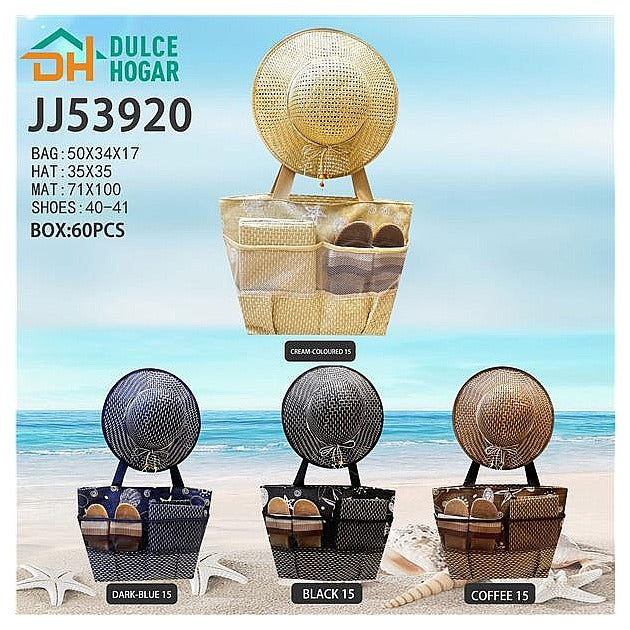 JJ53920 - SET DE PLAYA CON BOLSO, SOMBRERO Y SANDALIAS (60/1)