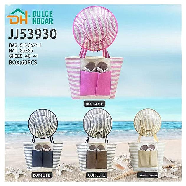 JJ53930 - CONJUNTO PLAYERO CON BOLSO, SOMBRERO Y SANDALIAS (60/1)