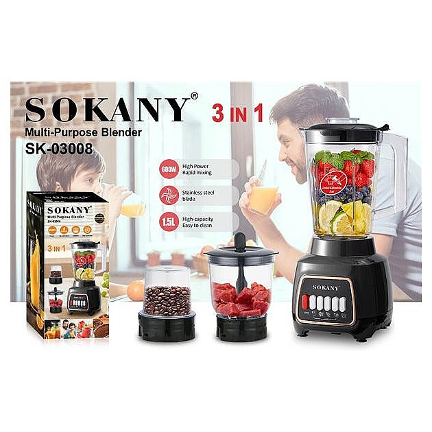 SK-03008 - LICUADORA MULTIFUNCIÓN 3 EN 1 600W (8/1)