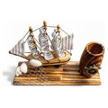 H-WAC13 - ADORNO DE MADERA CON BARCO Y TIMÓN (64/1)