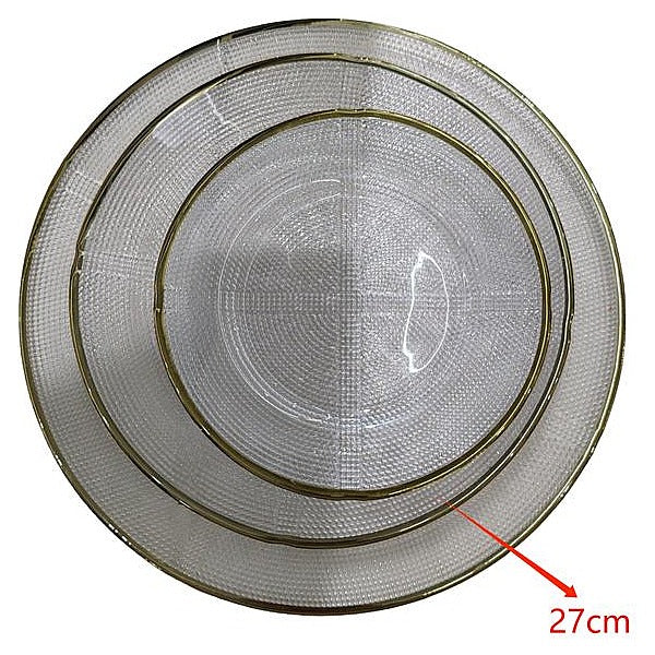 H-HBP34 - PLATO DE VIDRIO CON BORDE DORADO 27 CM (18/1)