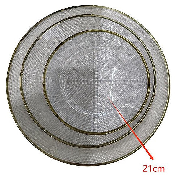 H-HBP33 - PLATO DE VIDRIO CON BORDE DORADO 21 CM (24/1)