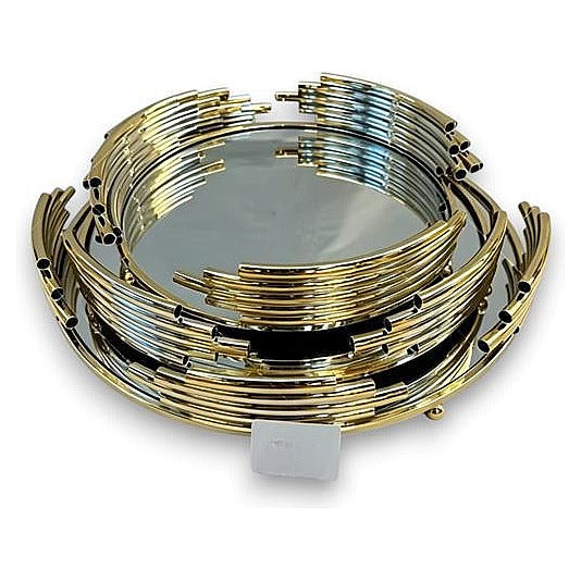 GY32404 - BANDEJA DECORATIVA CON ESPEJO DORADO (4/1)