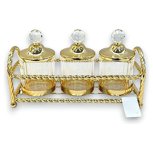 GY32415 - SET DE FRASCOS CON TAPA DORADA Y SOPORTE (12/1)