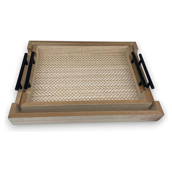 JJ53822 - JUEGO DE BANDEJAS DE MADERA CON ASAS (12/1)