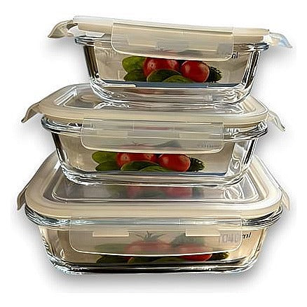 JJ53136 - SET DE CANTINAS DE VIDRIO CON TAPA (12/1)
