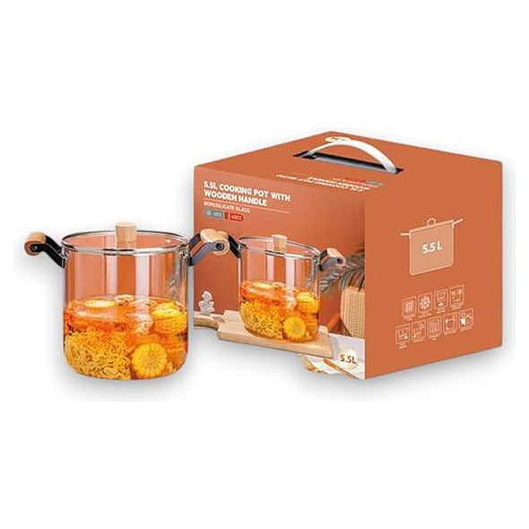 JJ53986 - OLLA DE VIDRIO 5.5L CON ASAS DE MADERA (12/1)