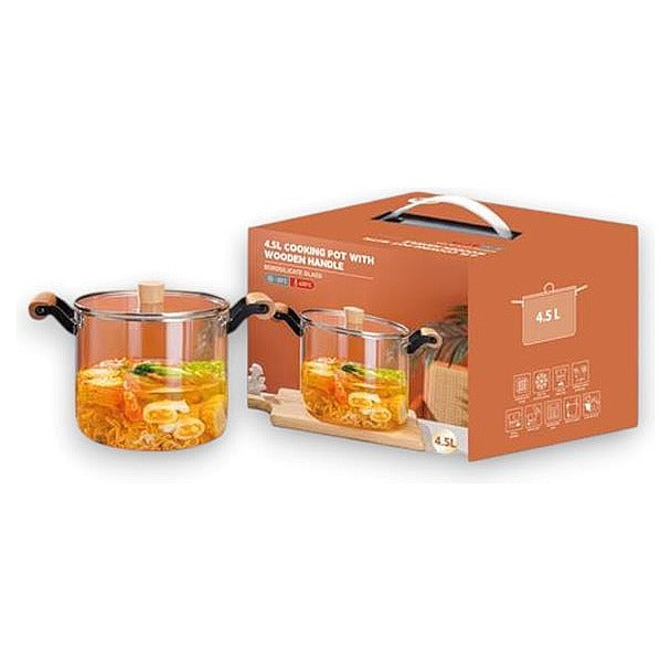 JJ53985 - OLLA DE VIDRIO 4.5L CON MANGO DE MADERA (12/1)