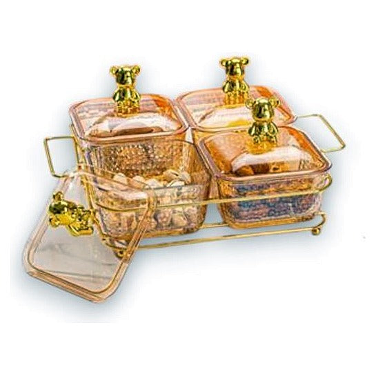 JJ53980 - SET DE ENVASES DE VIDRIO CON TAPAS DORADAS (16/1)