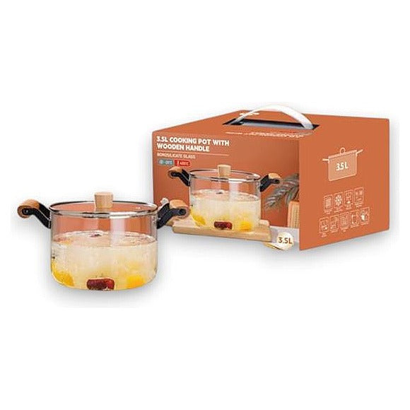 JJ53984 - OLLA DE VIDRIO 3.5L CON MANGOS DE MADERA (12/1)