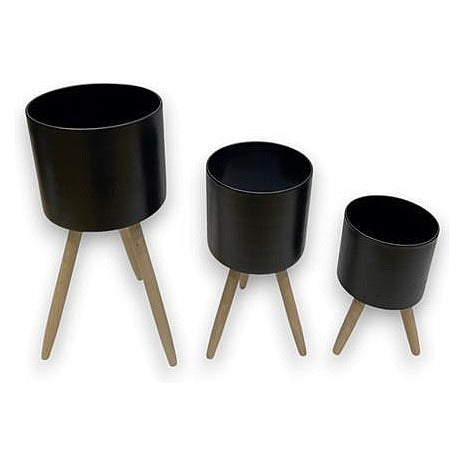 YD-IFS16 - SET DE MACETAS METÁLICAS CON PATAS DE MADERA (12/1)