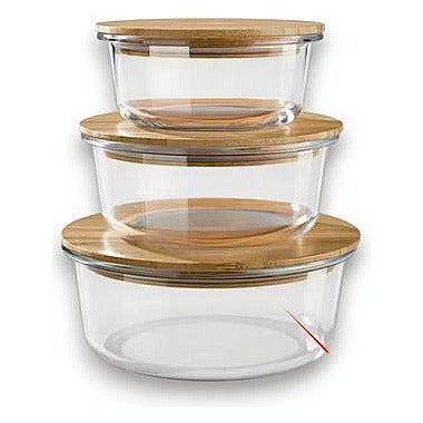 JJ54826 - SET DE RECIPIENTES DE VIDRIO CON TAPA DE BAMBÚ (24/1)
