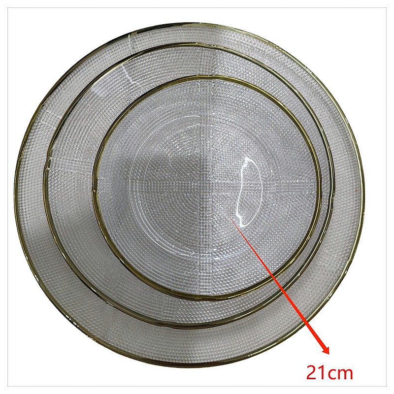 H-HBP33 - PLATO DE VIDRIO CON BORDE DORADO 21 CM (24/1)