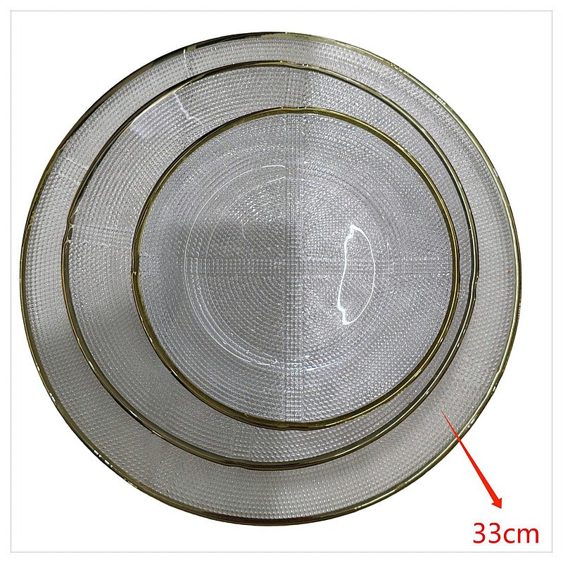 H-HBP35 - PLATO DE VIDRIO CON BORDE DORADO 33 CM (12/1)