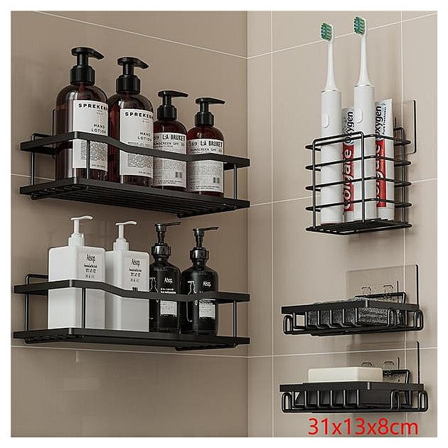 HG- XHD05 - ESTANTES DE BAÑO CON SOPORTE NEGRO 5 PIEZAS (20/1)