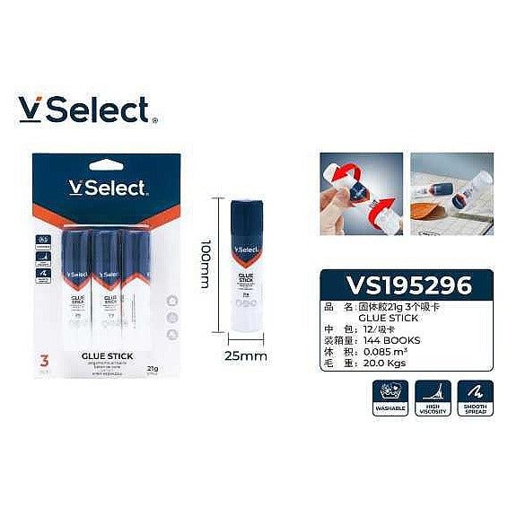 VS195296 - BARRA DE PEGAMENTO SÓLIDO 21G X 3 PIEZAS (144/1)