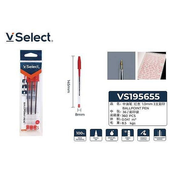 VS195655 - BOLÍGRAFO ROJO 1.0 MM PAQUETE 3 UNIDADES (360/1)
