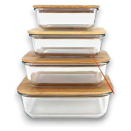 HG- KRG224 - SET DE RECIPIENTES DE VIDRIO CON TAPA DE BAMBÚ (36/1)